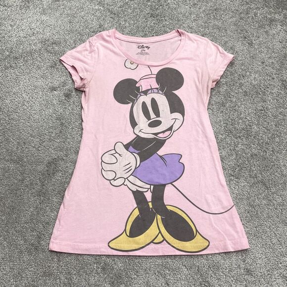 Disney Minie Mouse Graphic T-Shirt Juniors Medium Pink Round Neck Casual Tee - Picture 1 of 14